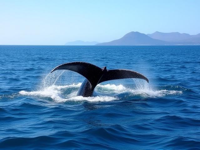Whale tail flipping in the Atlantic Ocean near the Azores